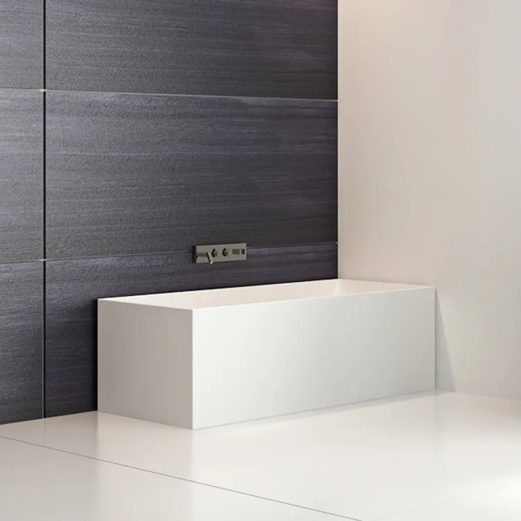 SM-8617 European rectangular shaped wave design solid surface stone resin acrylic bathtub freestanding bathroom bath tub