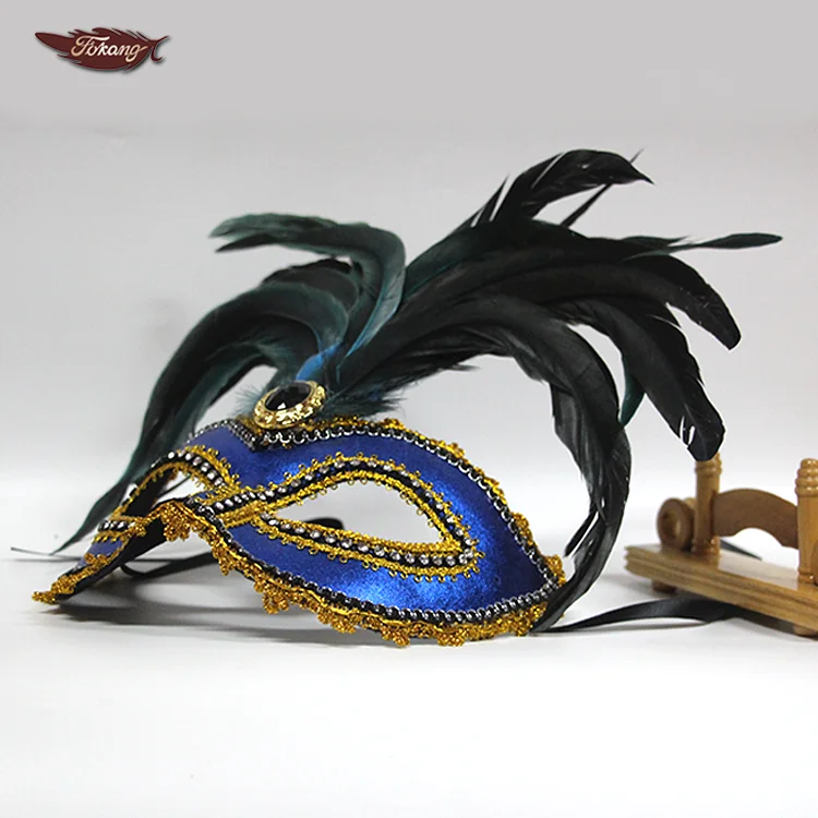 Beautiful Design Feather Mask Cock Feather Mask And Rooster Feather With Diamond For Carnival Mask