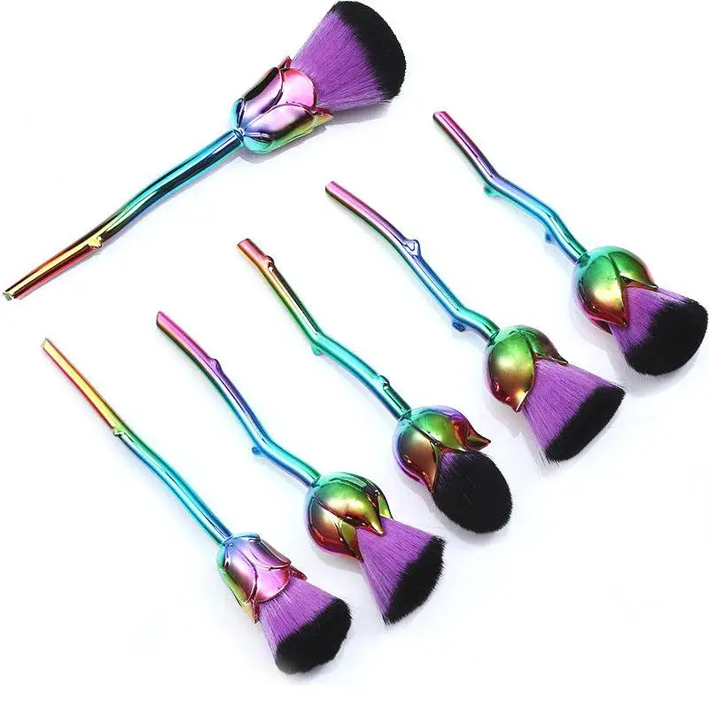 6pcs Rose Flower Makeup Brush Set for Face Powder Foundation Blush Brush Cosmetic Tools Golden Rainbow makeup brushes