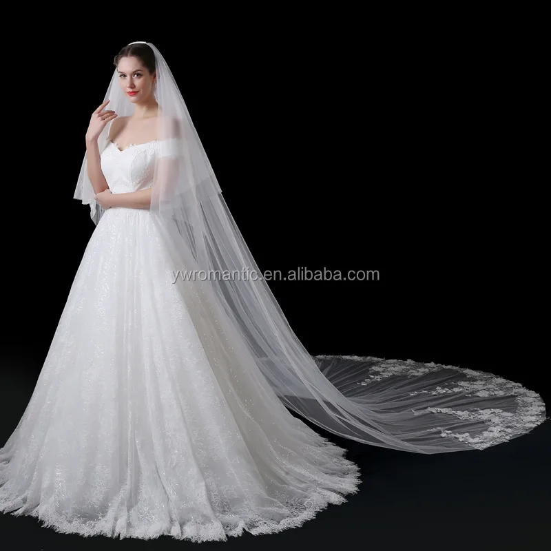 
Latest Design White Embroidery Long Cathedral Applique 5M Wedding Veil For Bride 