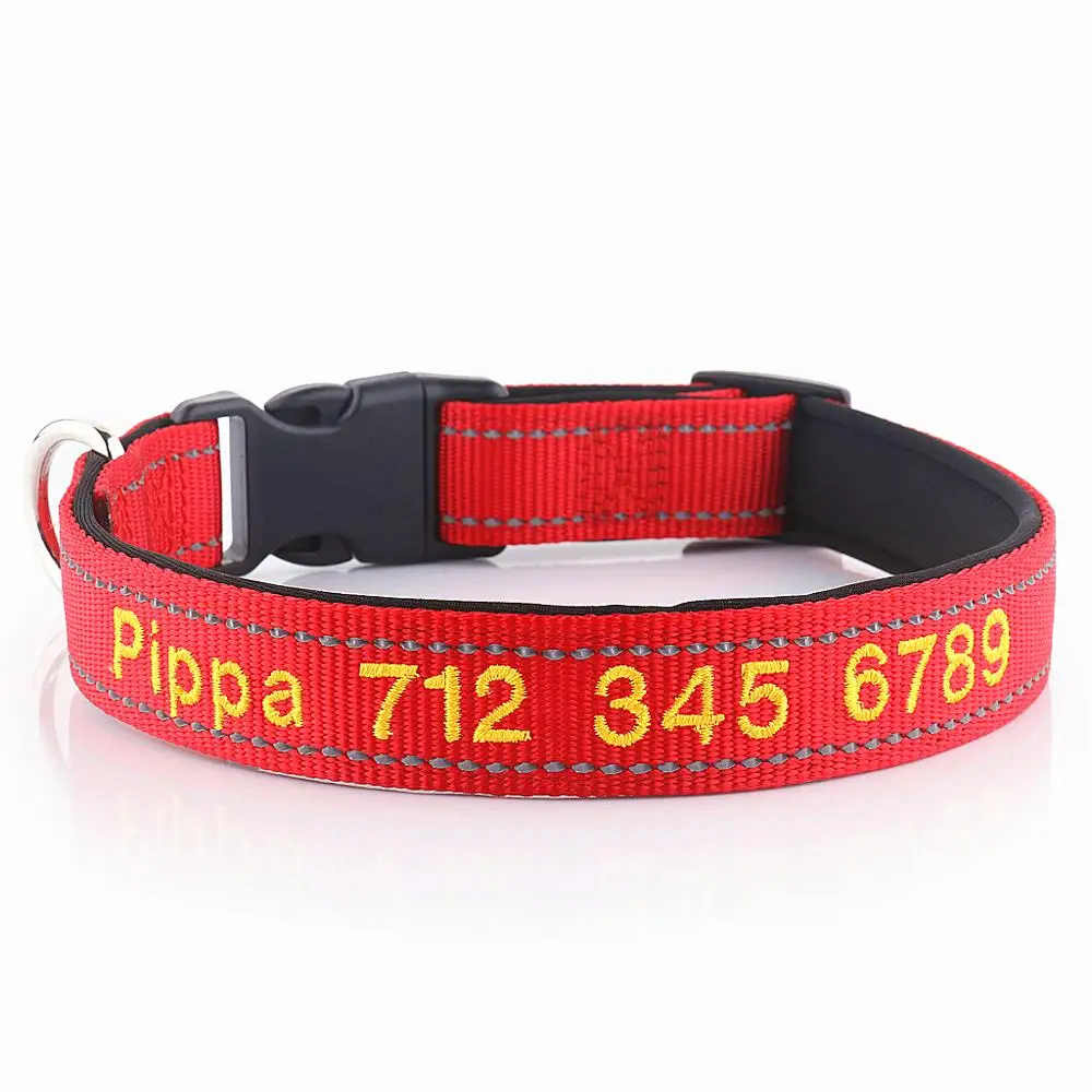 Personalized ID Collars with Pet Name and Phone Number, Embroidered Fabric Polyester Nylon Dog Collar