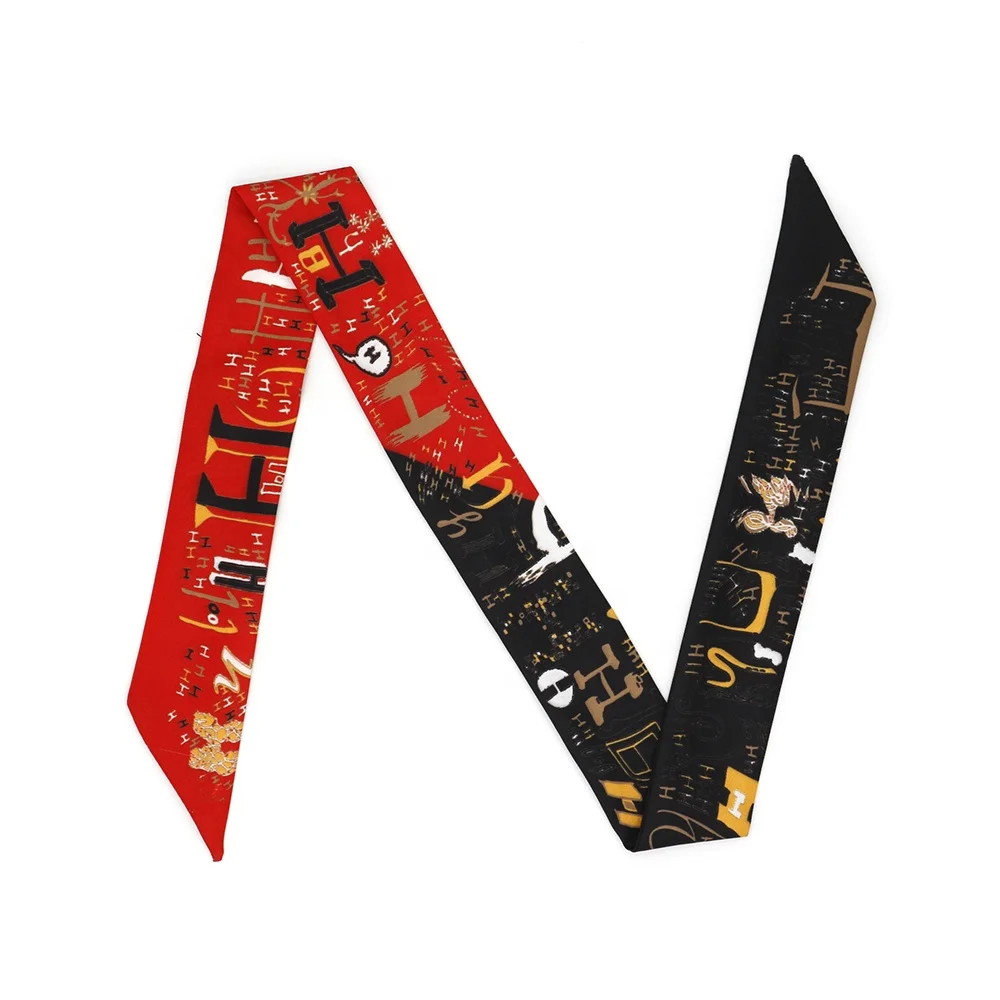 Tied Bag Handle Scarf Small Ribbon Twill Silk Scarf Women Fashion Brand Design Small Skinny Neck Scarf for Ladies