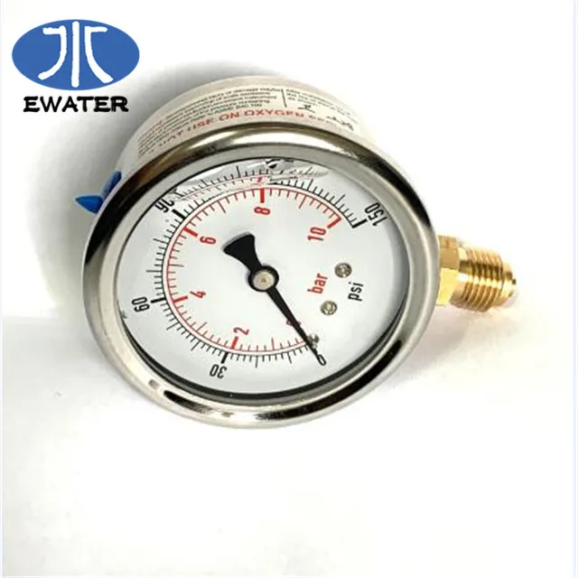 High Quality glycerine filled pressure gauge for water treatment plant system