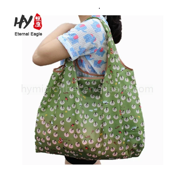 Foldable eco friendly reusable waterproof nylon polyester  shopping grocery bags for shopping