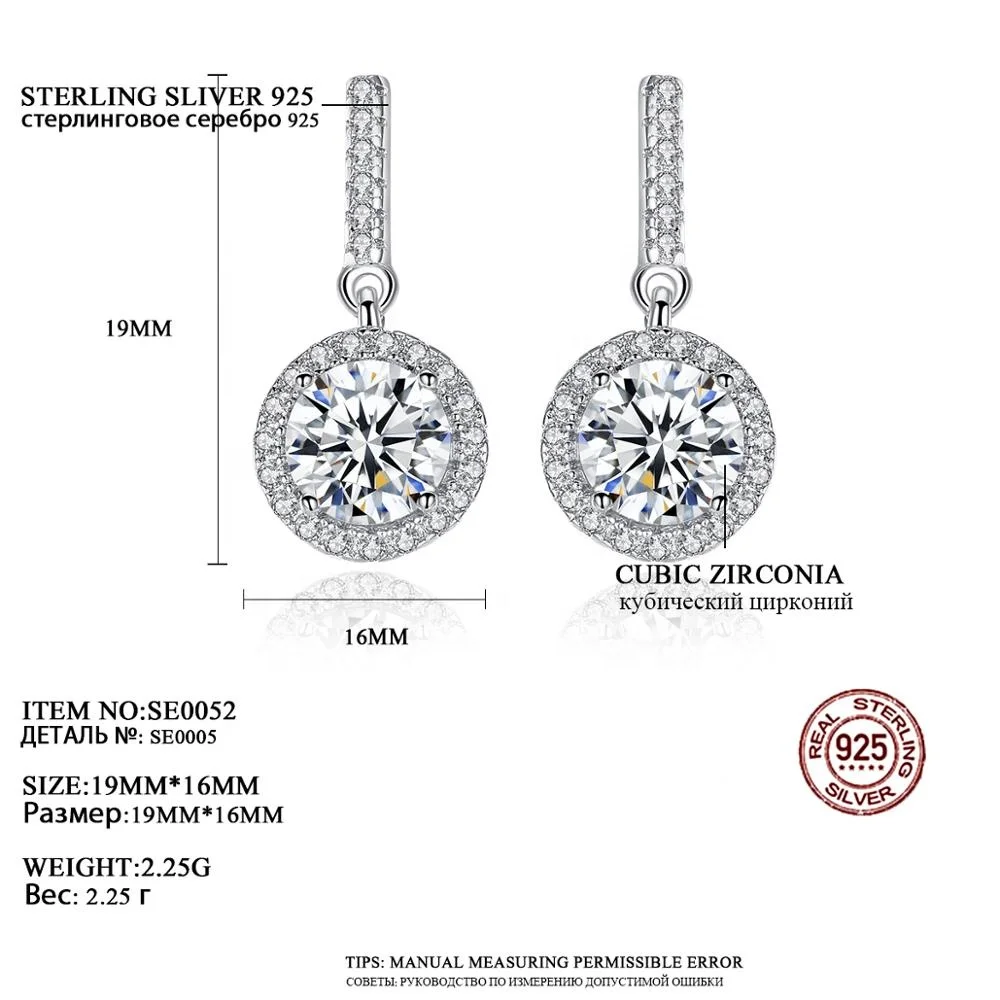 CZCITY Real 925 Sterling Silver Crystal Drop Earrings Fashion Earring Designs New Model Earrings for Women