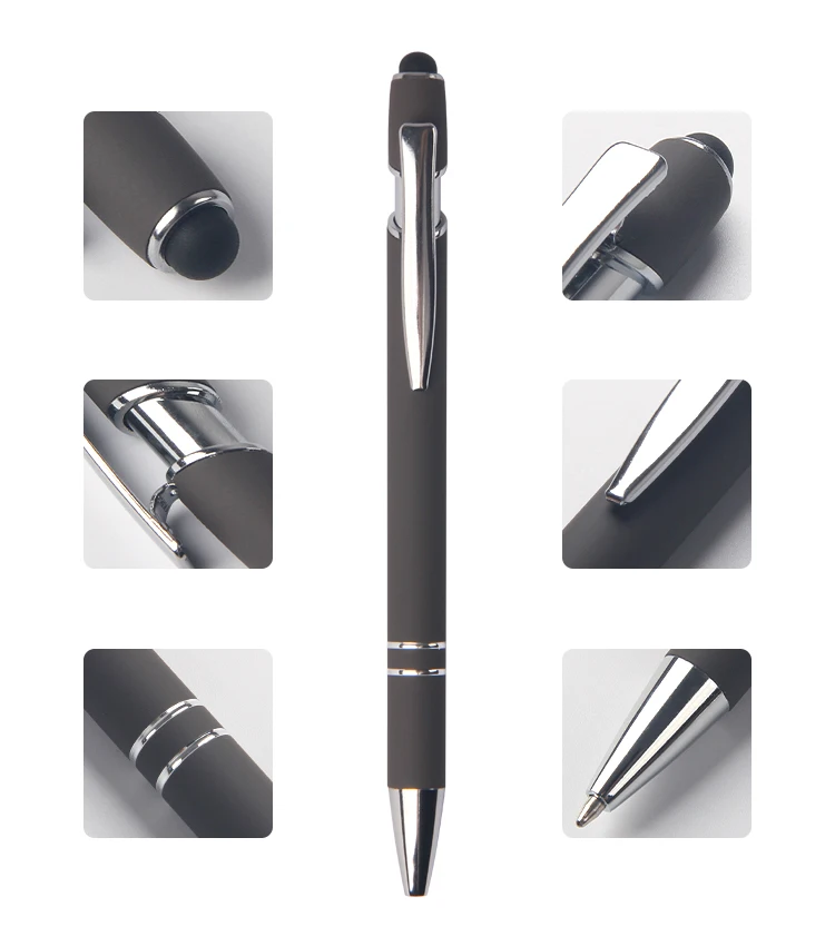 Multicolor promotion soft touch metal pen rubber coated finished pen with aluminum stylus ball pen
