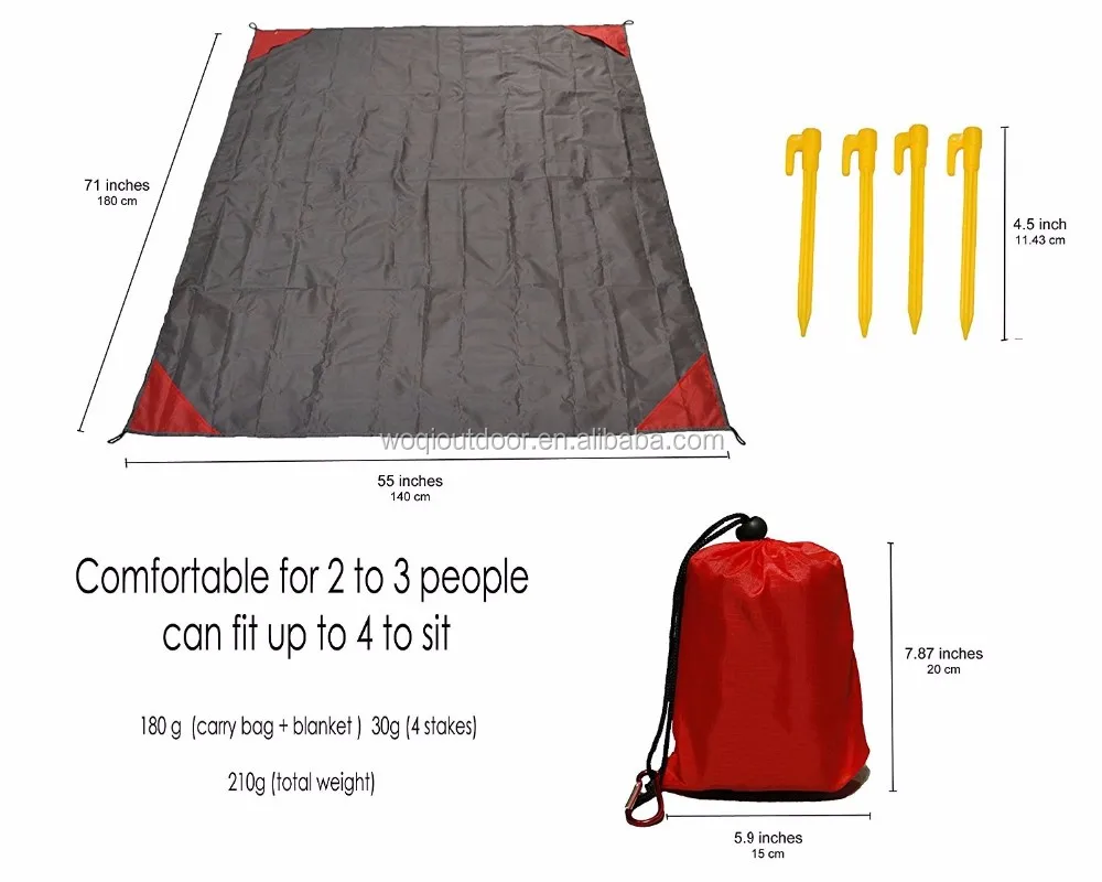 Woqi Outdoor Mini Customized Waterproof Portable Ripstop Pocket Blanket Travel Sand Free Picnic Blanket Mat