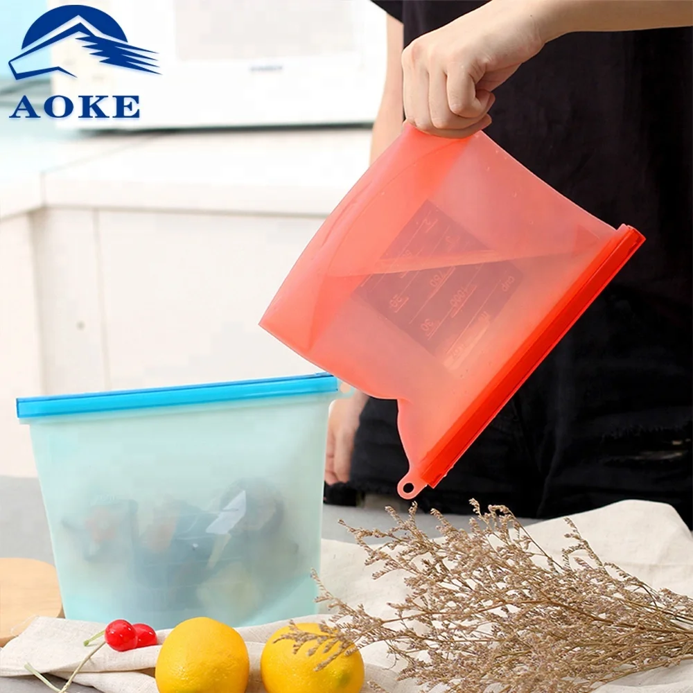 
Amazon Hot Selling 1 L Silicone Food storage Bag With Zipper Vegetable Fruit Meat Portable Storage Containers Freeze Sack 