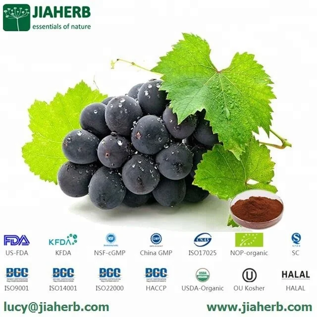 JIAHERB 18 Years 6 Factories 100% Pure Natural Plant Extract Grape Seed P.E. Vitis Vinifera	Proanthocyanidin OPC 95% Resveratrol