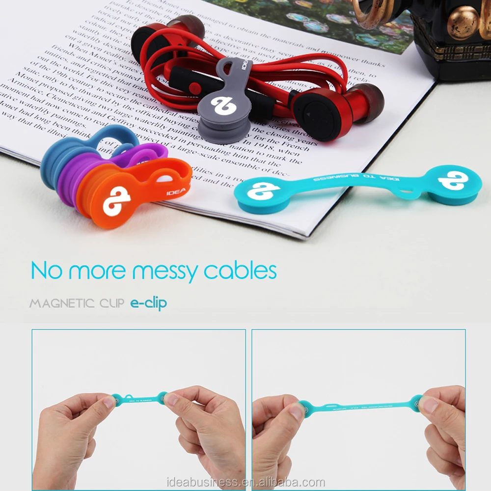 Soft silicone earphone cable cord organizer can be key organizer/ Magnetic Twist Ties