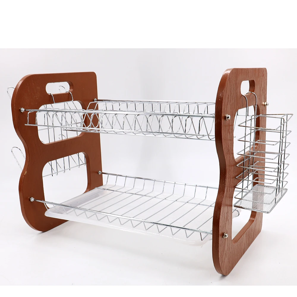 Лидер продаж 2019, деревянная и металлическая проволочная кухонная доска для посадки, коричневая подставка для посуды с сушилкой