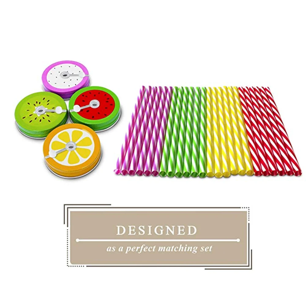 Mason Jar Mugs Drinking Jar with Handles, Lids, Reusable Straws Fruit Patterned Tin Lids and Straw Glass Machine Kitchen Summer
