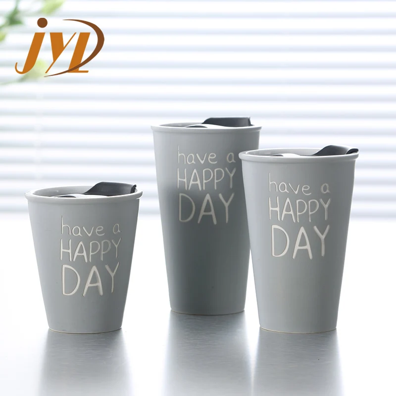 New design reusable ceramic 320cc mugs heat-resistant insulating thermal double wall coffee cup mugs with lid