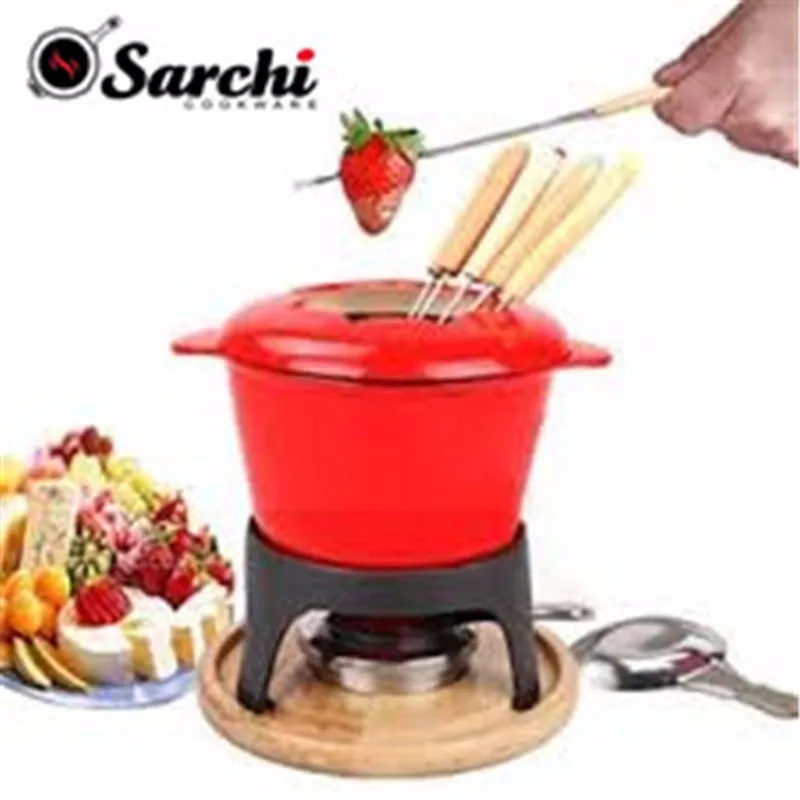 1.6-Quart Enamel Cast Iron Chocolate Fondue Set