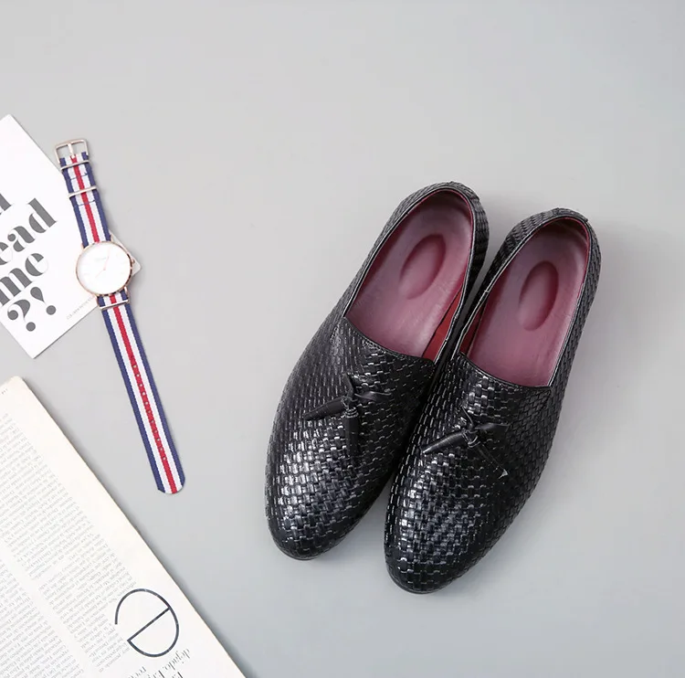 
Woven leather fashion driving shoes red sole men dress shoes 