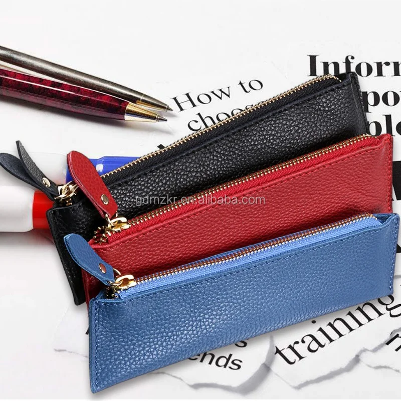 Promotional hand made genuine leather stationery pencil bag