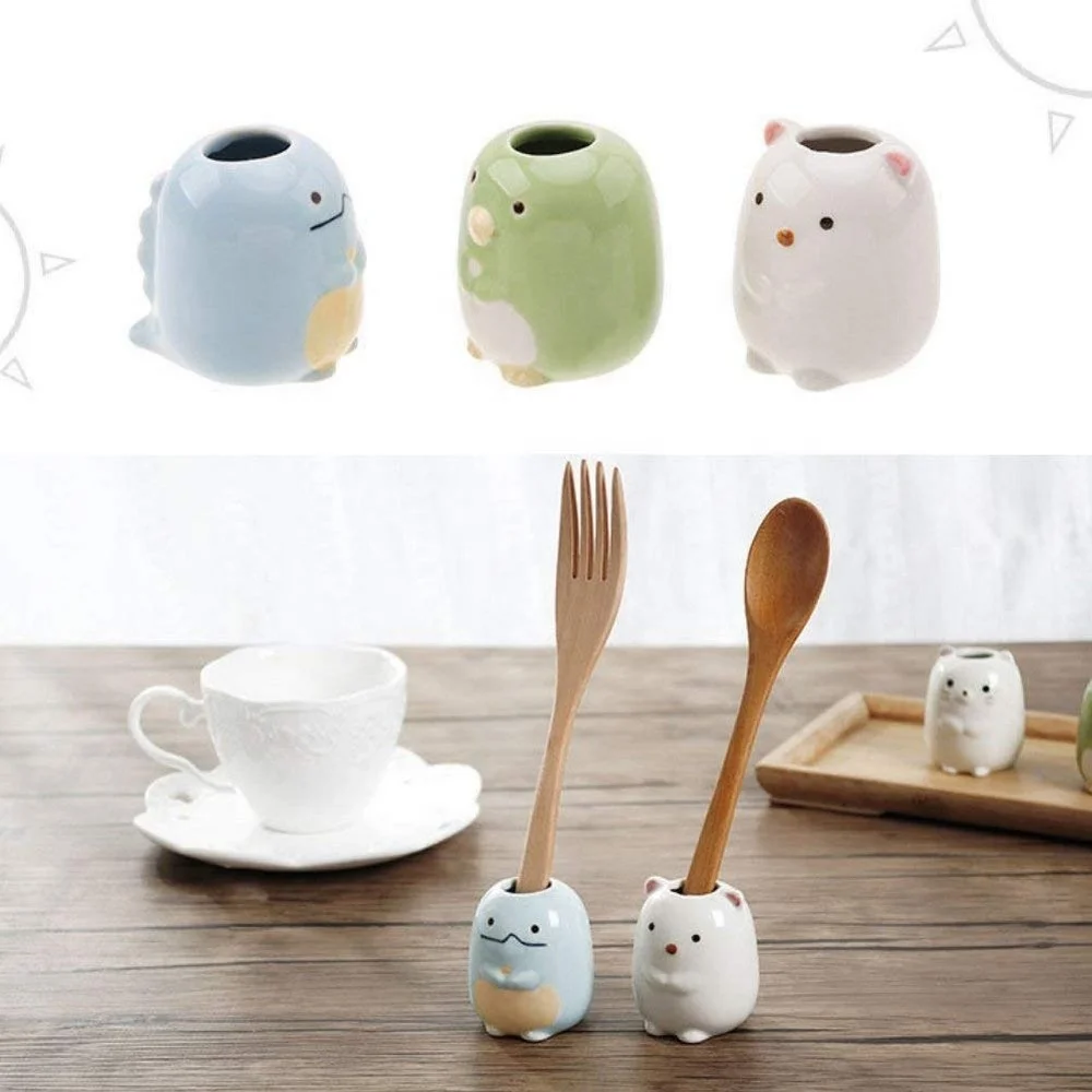 Single Unique Funky Ceramic Tooth Brush Stand Toothbrush Holder with Animal Design for Children Kids Bathroom Storage Organizer