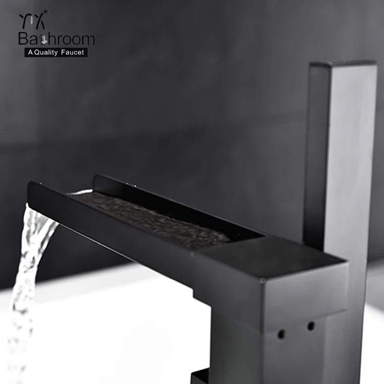 Stand alone style Contemporary  waterfall faucet matter black floor standing shower set