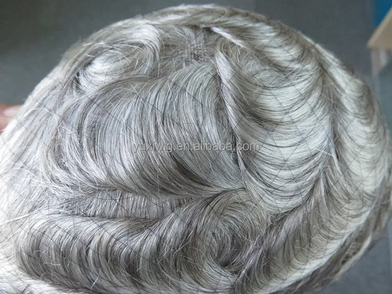 Stock toupee, swiss lace mens toupee 1b# mix 80% Grey hair color. fast shipping.
