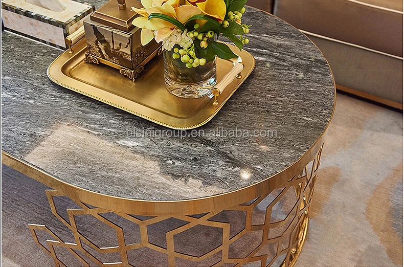 Elegant European Designed Neo Classical Oval Piercing Pattern Center Coffee Table of Golden Stainless Steel BF12-11274e