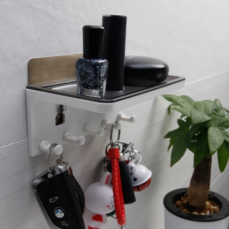 
2020 new design bathroom kitchen plastic multi-function storage rack with 5 hooks wall key hanger 