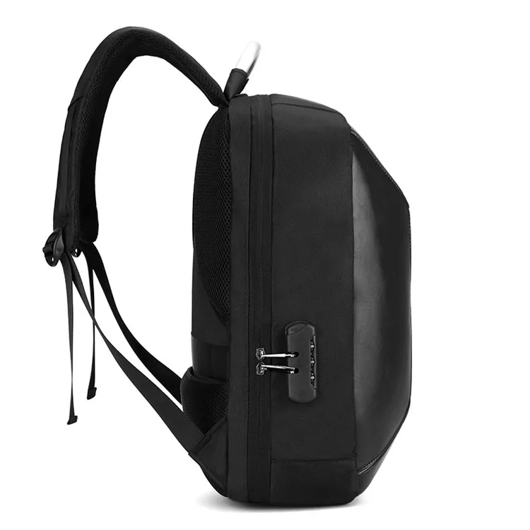 
Fashion pu leather man bag business laptop custom LOGO anti theft code lock usb charging backpack 