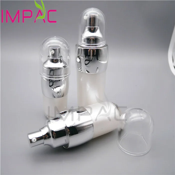 Luxury airless serum pump bottle with silver vacuum pump for cosmetics