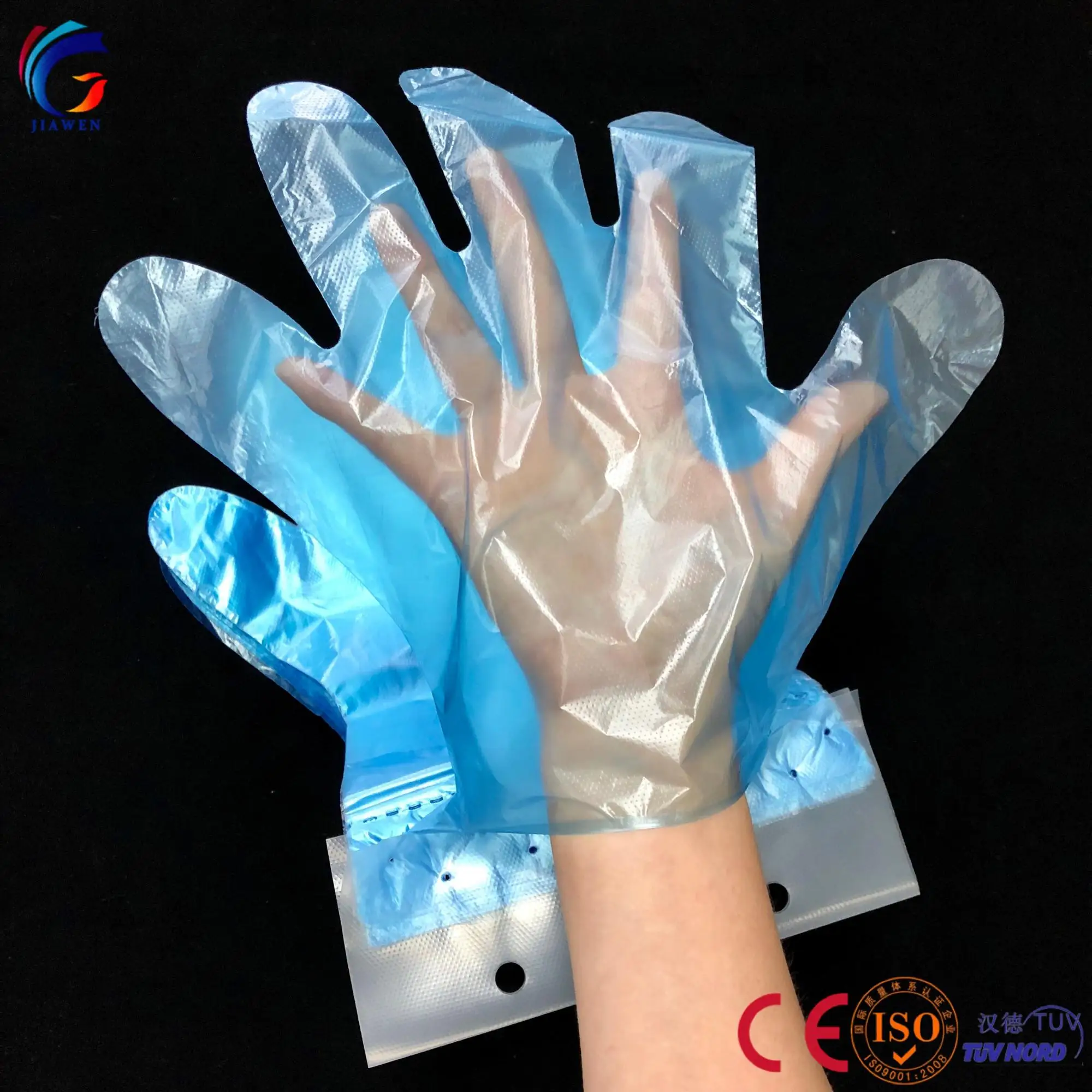 Anti-Slip Design Carefully Tested PE disposable plastic gloves with head card hang tag blocked gloves for easy use