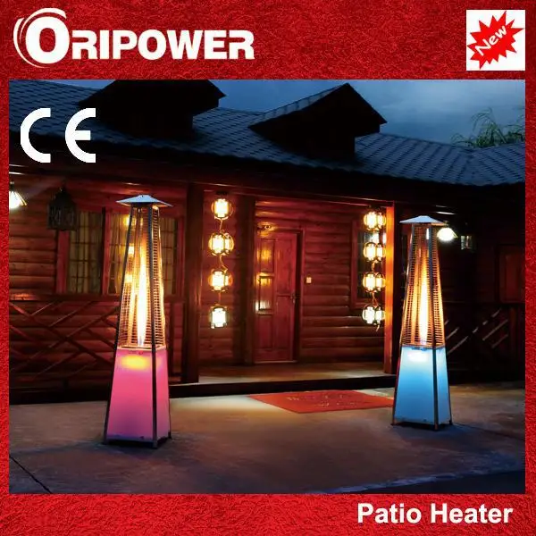 Outdoor LED light pyramid real flame gas patio heaters with quartz glass tube