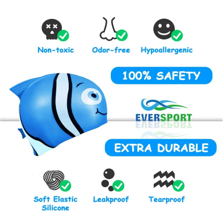 Start Smart Kids Fun Waterproof Custom Silicone Swim Cap for Boys and Girls
