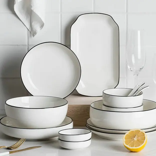 Wholesale home goods china supplier white glazed stoneware dinnerware for wedding