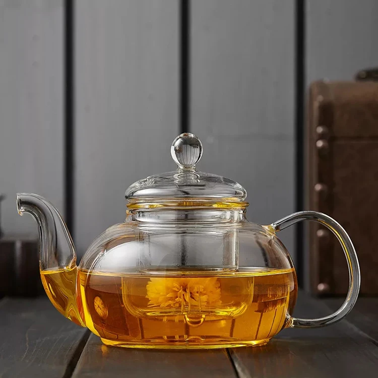 handblown heat resistant pyrex glass teapot 800ml personalized handmade glass teapot with 304ss filter