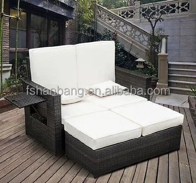 Modern Garden Rattan Furniture Outdoor 2 Seater Sofa Sun Lounger Bed