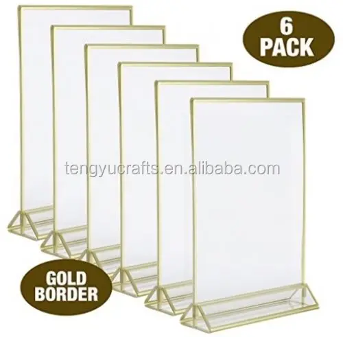 5 X 7 A4 acrylic photo fram Wedding and Party Table Card Holder With 3mm Gold Border