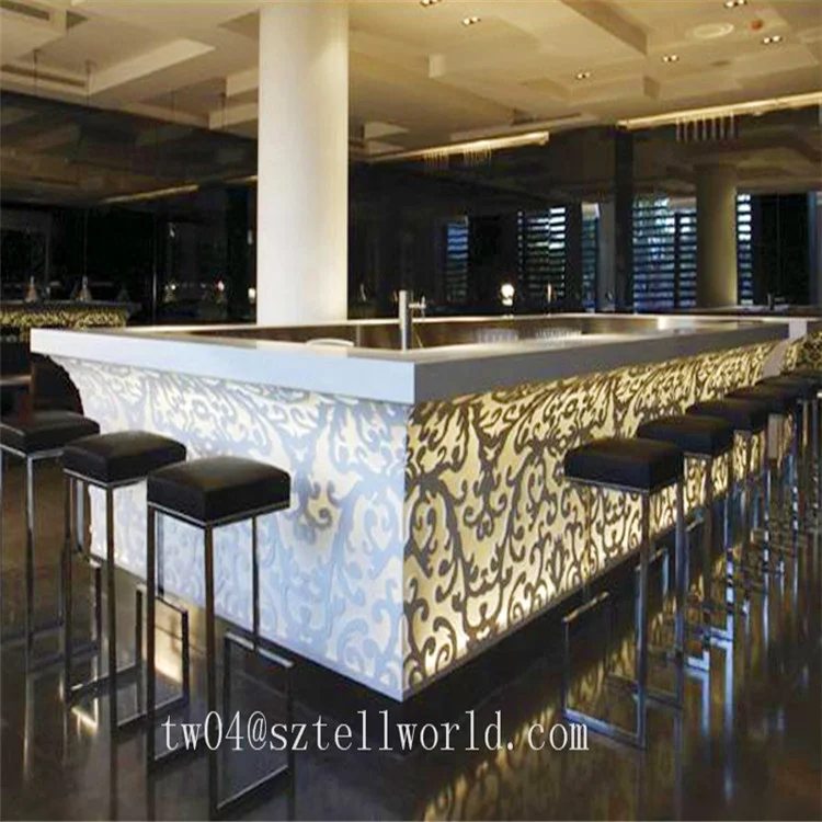 U shape acrylic solid surface bar counter top for sale for night club