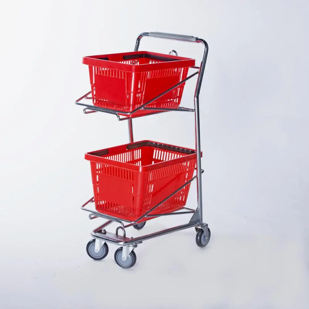 2018 Newly Grocery Double Basket Shopping Cart for Stores