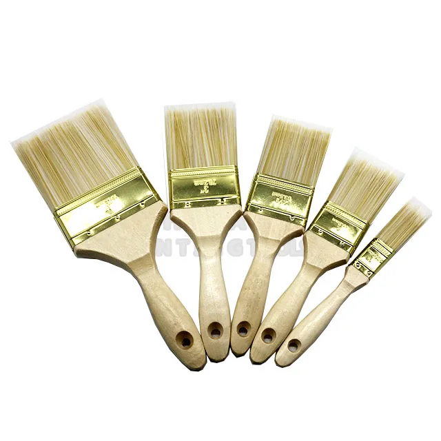 
CTPBS0002 Factory Price Beaver Varnished Wooden Handle brass-plate ferrule Paint Brush Polyester Filament Paint Brush set 