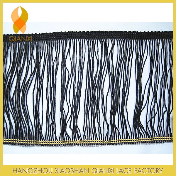 4 INCH CHEAP POLYESTER BLACK FRINGE FOR CLOTHES   Stretch Fringe Chainette For Dancewear  CLOTHES