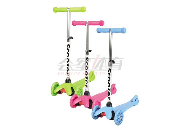 HJ-F063 HUIJUN 3 PU Wheels Mini adjustable T-Bar Scooters LED Wheels kick Scooters