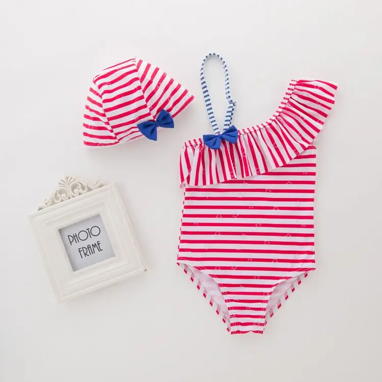 Cute baby girl stripe swimwear girls one piece skirt swimsuit kids children swimming suit bikini