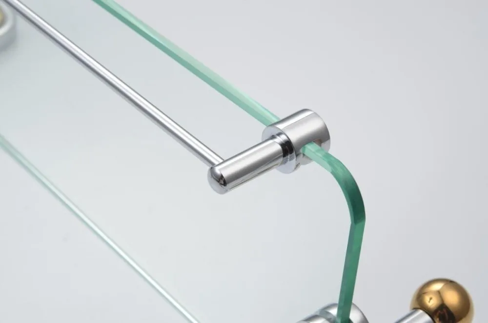 
KD9114 wall mounted double tier golden PVD glass bathroom corner shelf 