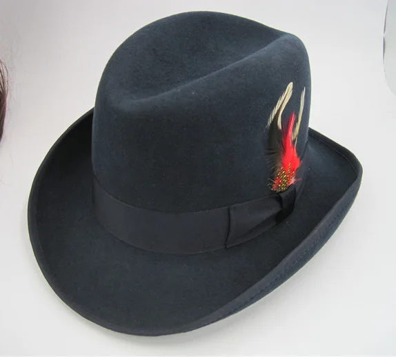 Мужская 100% австралийская шерстяная фетровая темно-синяя шляпа homburg