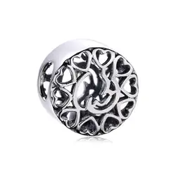 Slovehoony Simple Round Arabic Love Script Charms Beads Fit For Europe Snake Bracelet 925 Sterling Silver Heart Bead DIY Jewelry