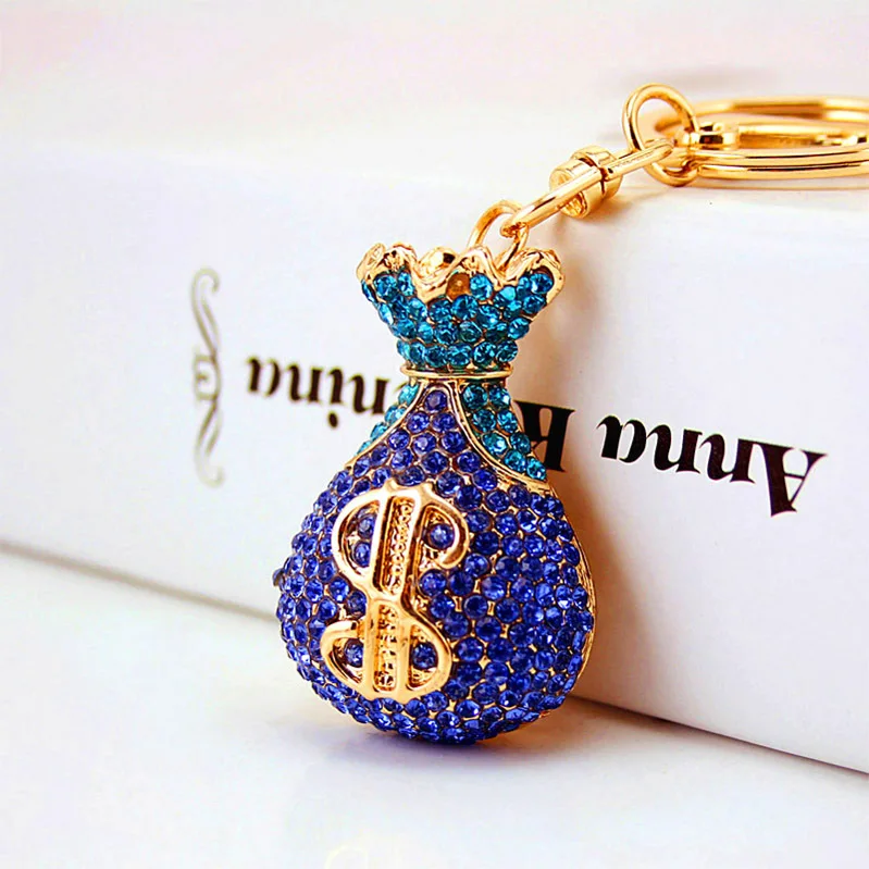 
Creative Crystal Lucky Money Bag Shape Keychain Car Key Chain Metal Pendant Female Bag Accessories Keychain Small Gift 