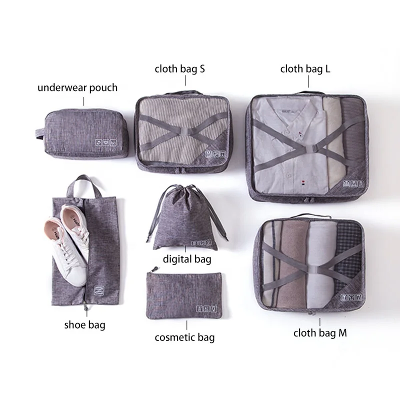 Набор дорожных органайзеров для багажа 7 шт. компрессионные упаковочные Кубы со шнурком сумка