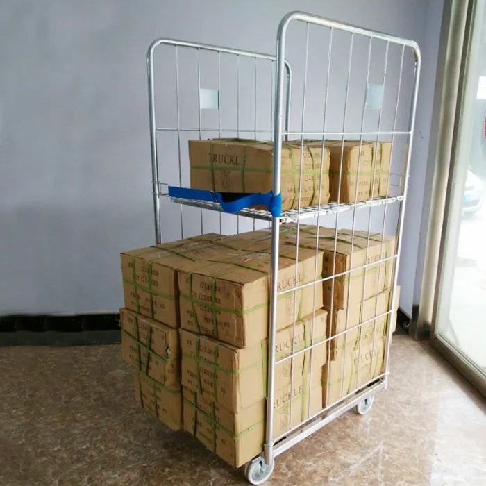 Galvanized foldable warehouse mild steel welded logisitic storage wire metal mesh roll container with wheels