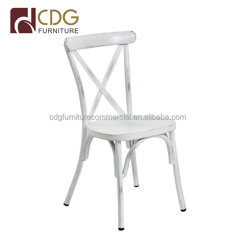 Античная отделка укладки белый открытый свадьбы металлический стул, столовая крест стул
