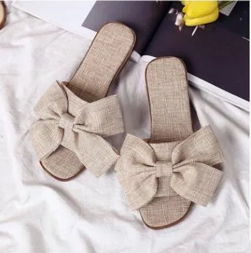 Classic bowknot design ladies indoor and outdoor comfortable soft rubber slippers