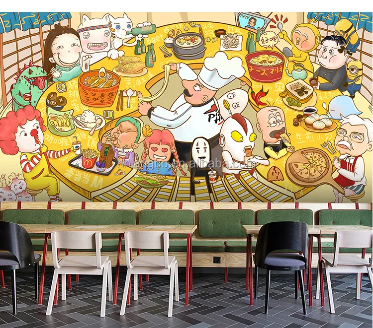 3D Cartoon character Cartoon food street snack bar noodle restaurant wallpaper mural