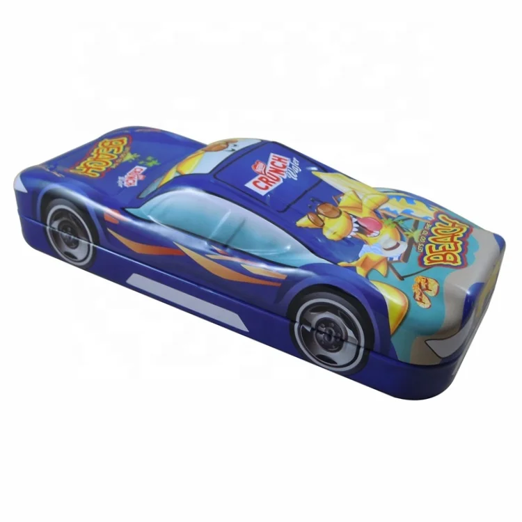 Металлическая жестяная коробка для карандашей в форме автомобиля, двухслойная коробка для карандашей